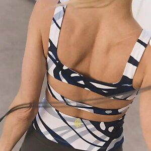 #297 NWT Free People Never Better Long Printed Tank in Butterfly Blue Combo